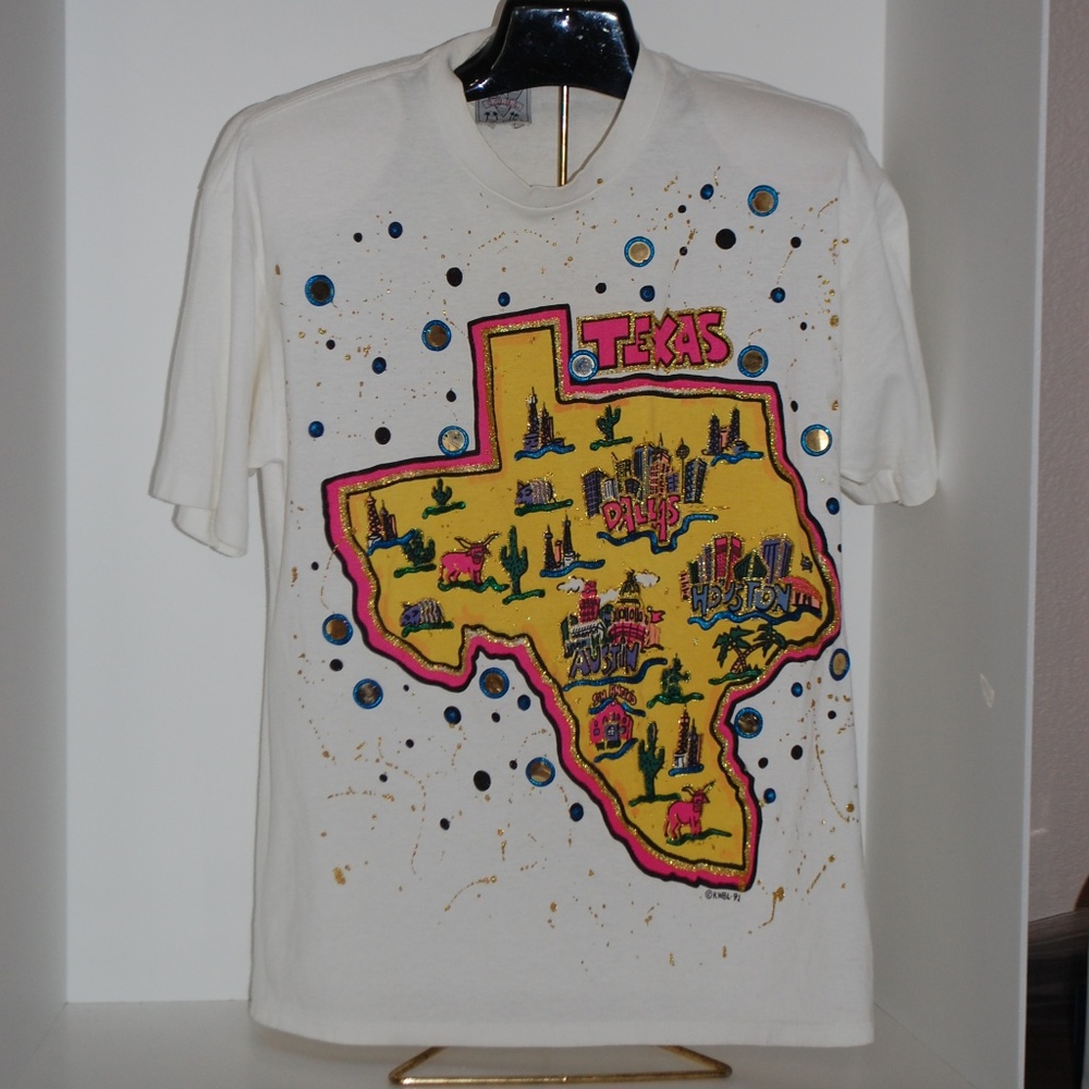 Vintage 80's Decorated Texas Tee w/ Shoulder Pads